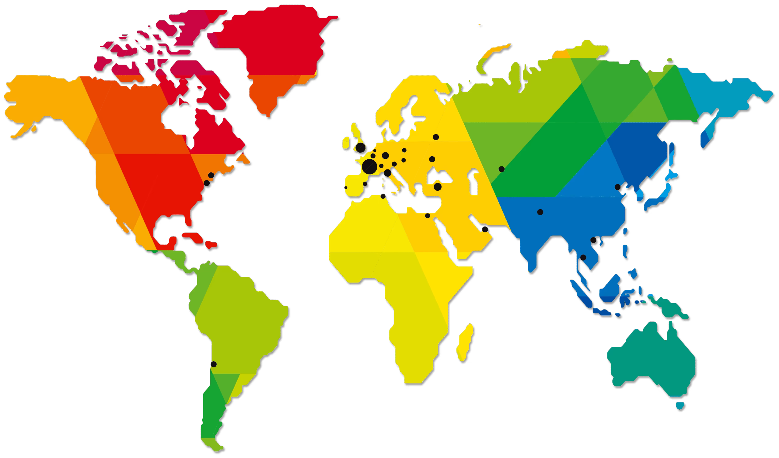 Mapa świata ukazująca zasięg działania firmy Groupe Atlantic